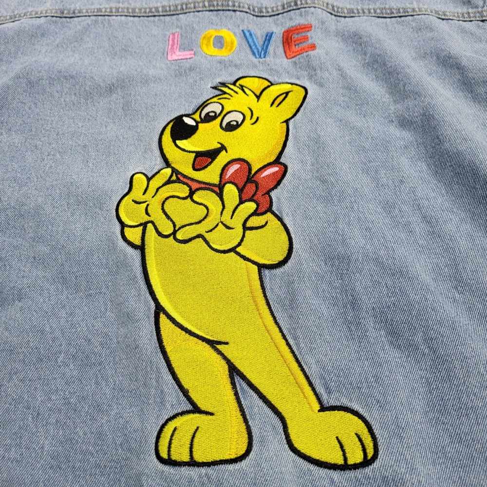 Haribo JCPenney Denim Shirt Embroidered Bear Graphic Long Sleeve Button Up Sz M